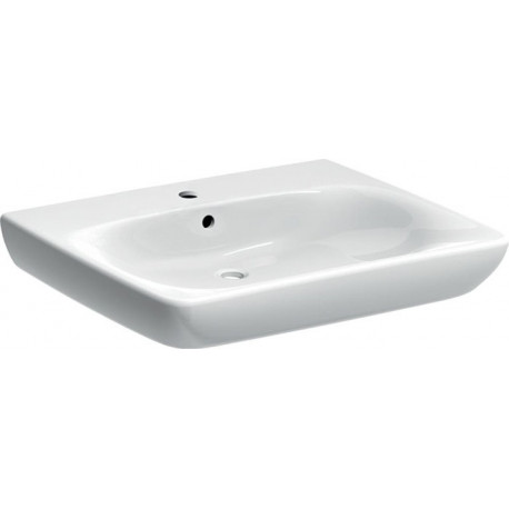 Lavabo Geberit Renova Comfort, adapté PMR, 65x55cm, troude robinetterie au centre, Blanc