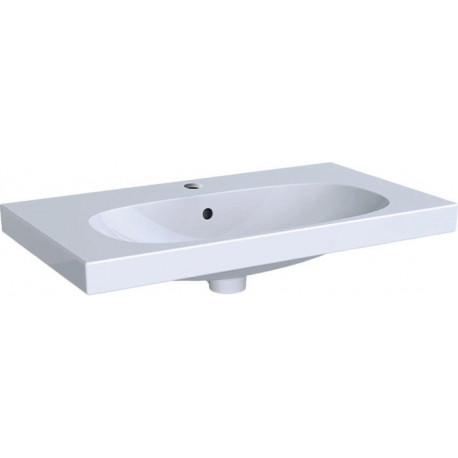 Lavabo Geberit Acanto compact,avec plage de dépose, 75x42.2cm, troude robinetterie au centre, Blanc
