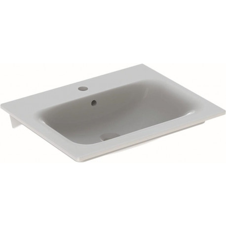 Lavabo pour meuble Geberit Renova Plan, 60x48cm, troude robinetterie au centre, Blanc