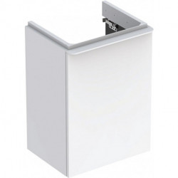Meuble bas Geberit Smyle Square pour lave-mains,avec une porte: Largeur 44.2cm, Hauteur 61.7cm, Profondeur 35.6cm, blanc / laqué très brillant, blanc alpin / thermopoudré mat, Largeur de lavabo:45cm, Charnières à droite 