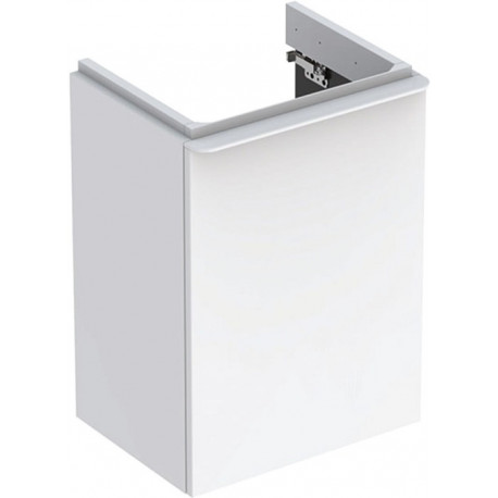 Meuble bas Geberit Smyle Square pour lave-mains,avec une porte: Largeur 44.2cm, Hauteur 61.7cm, Profondeur 35.6cm, blanc / laqué très brillant, blanc alpin / thermopoudré mat, Largeur de lavabo:45cm, Charnières à droite 