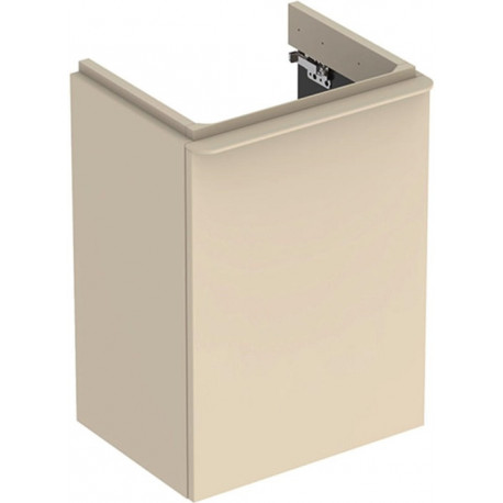 Meuble bas Geberit Smyle Square pour lave-mains,avec une porte: Largeur 44.2cm, Hauteur 61.7cm, Profondeur 35.6cm, sable gris/laqué très brillant, sable gris / thermopoudré mat, Largeur de lavabo:45cm, Charnières à droite 