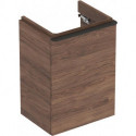 Meuble bas Geberit Smyle Square pour lave-mains,avec une porte: Largeur 44.2cm, Hauteur 61.7cm, Profondeur 35.6cm, Noyer Carya/mélamine structuré bois, gris velouté / thermopoudré mat, Largeur de lavabo:45cm, Charnières à droite 