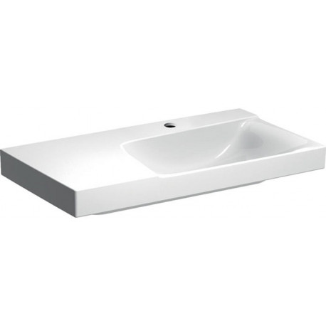 Lavabo Geberit Xeno²avec plage de dépose, 90x48cm, troude robinetterie au centre, sans trop-plein, plage de dépose à gauche, Blanc, KeraTect