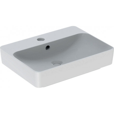 Vasque à poser Geberit VariForm rectangulaire,avec plage de robinetterie, 60x45cm, troude robinetterie au centre, Blanc