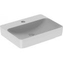 Vasque à poser Geberit VariForm rectangulaire,avec plage de robinetterie, 60x45cm, troude robinetterie au centre, sans trop-plein, Blanc
