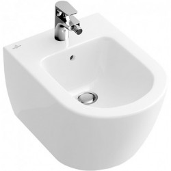 Bidets suspendus, 370 x 565 mm, pour robinetterie monotrou , trou de robinetterie percé, avec trop-plein, modèle suspendu, En porcelaine sanitaire Blanc CeramicPlus
