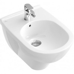 Bidets suspendus, 360 x 560 mm, pour robinetterie monotrou , trou de robinetterie percé, avec trop-plein, modèle suspendu, En porcelaine sanitaire Blanc CeramicPlus