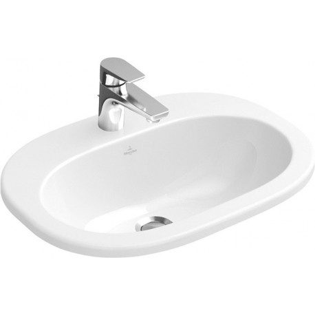 O.novo, Vasques à encastrer, 560 x 405 mm, Ovale, pour robinetterie à 3 trou s, troude robinetterie central percé, sans trop-plein, En porcelaine sanitaire