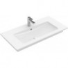 Plans de toilette avec meuble, 800 x 500 mm, Angulaire, pour robinetterie à 3 trou s, trou de robinetterie central percé, avec trop-plein, En porcelaine sanitaire Blanc CeramicPlus