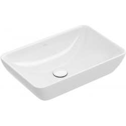 Vasques à poser, 550 x 360 mm, Angulaire, pour robinetterie murale ou robinetterie surélevée, sans plage de robinetterie, avec trop-plein, En porcelaine sanitaire Blanc CeramicPlus
