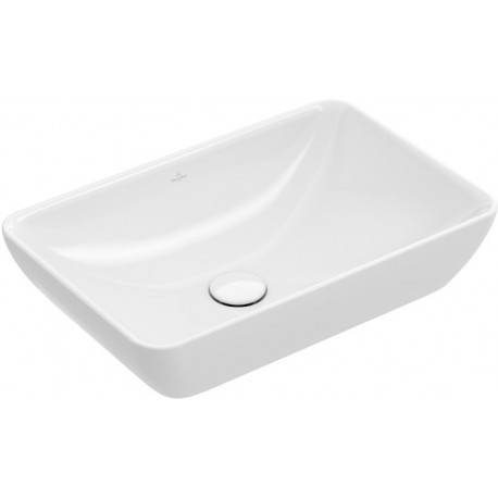 Vasques à poser, 550 x 360 mm, Angulaire, pour robinetterie murale ou robinetterie surélevée, sans plage de robinetterie, avec trop-plein, En porcelaine sanitaire Blanc CeramicPlus