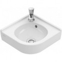 O.novo, Lave-mains, Longueur du côté: 320 mm, Angulaire, pour robinetterie monotrou , troude robinetterie percé,avec trop-plein, En porcelaine sanitaire Blanc