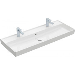 Collaro, Plans de toilette, 1200 x 470 mm, Rectangulaire, Modèle déposé, pour deux robinetteries monotrou , trou s de robinetterie percés, sans trop-plein, Blanc CeramicPlus