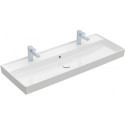 Collaro, Plans de toilette, 1200 x 470 mm, Rectangulaire, Modèle déposé, pour deux robinetteries monotrou , trou s de robinetterie percés, sans trop-plein, Blanc CeramicPlus