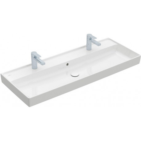 Collaro, Plans de toilette, 1200 x 470 mm, Rectangulaire, Modèle déposé, pour deux robinetteries monotrou , trou s de robinetterie percés, sans trop-plein, Blanc