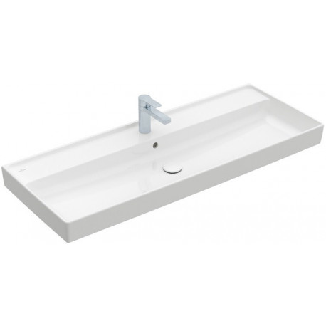 Collaro, Plans de toilette, 1200 x 470 mm, Rectangulaire, Modèle déposé, pour robinetterie à 3 trou s, troude robinetterie central percé,avec trop-plein, TitanCeram, Blanc