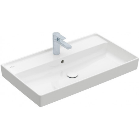 Plans de toilette, 800 x 470 mm, Rectangulaire, Modèle déposé, modèle meulé, pour robinetterie à 3 trou s, trou de robinetterie central percé, avec trop-plein, TitanCeram, Blanc