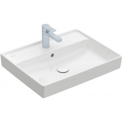 Collaro, Lavabos muraux, 600 x 470 mm, Rectangulaire, Modèle déposé, modèle meulé, pour robinetterie à 3 trou s, troude robinetterie central percé,avec trop-plein, TitanCeram, Stone White CeramicPlus