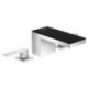 Mélongeur lavabo 70 3 trou s, bonde push-open chromée/verre noir