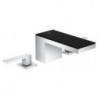 Mélongeur lavabo 70 3 trou s, bonde push-open chromée/verre noir