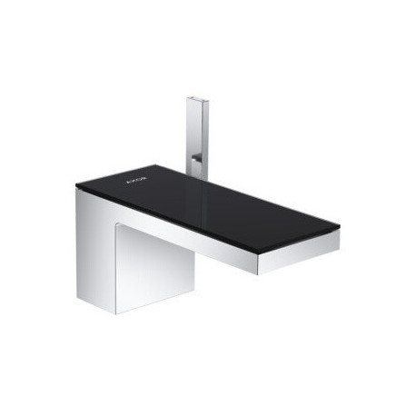 mitigeur lavabo 70, bonde push-open chromée/verre noir