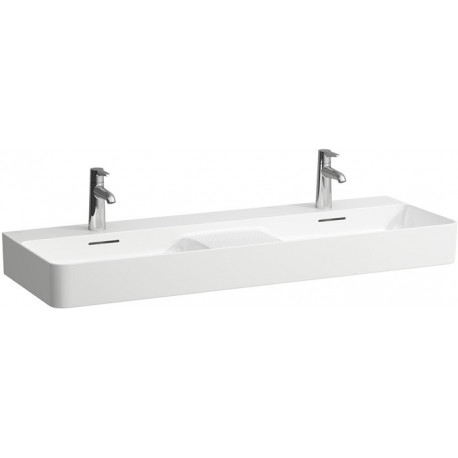 Lavabo double VAL 1200 x 400 mm, 3 trous pour robinetterie, avec trop-plein blanc mat LAUFEN