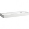 Lavabo double VAL 1200 x 400 mm, sans trous pour robinetterie, avec LAUFEN mat sur blanc