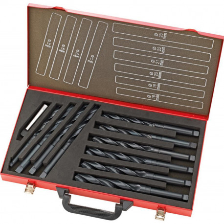 Jeu de forets hélicoïdaux DIN345 HSS rollgewalzt 14-23mm 1mm stg. Coffret métal FORTIS