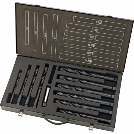 Jeu de forets hélicoïdaux DIN345 HSS rollgewalzt 14-30mm 2mm stg. + 25mm Coffret métal FORTIS