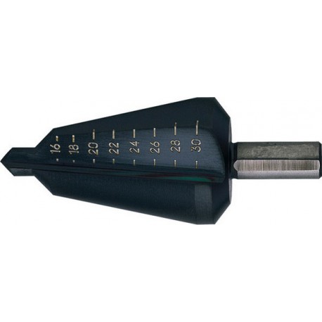 Jeu de forets perce-tôle de précision, acier à coupe rapide, revêtement traité à la vapeur, Capacité de perçage : 4-31 mm, Taille 7, Long. totale 103 mm