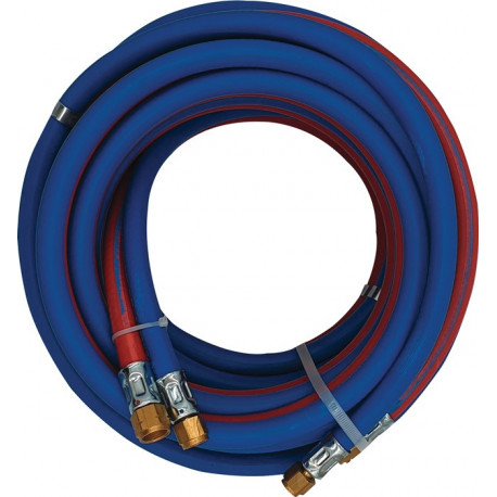 Tuyau de soudage autogène jumelé longueur 5 m D. intérieur 6/6 mm épaisseur du mur 9/9 mm bleu/rouge