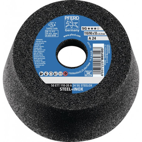 Meule boisseau ETT SG STEELOX 110/55 mm INOX et acier P16 perçage 22.23 mm PFERD
