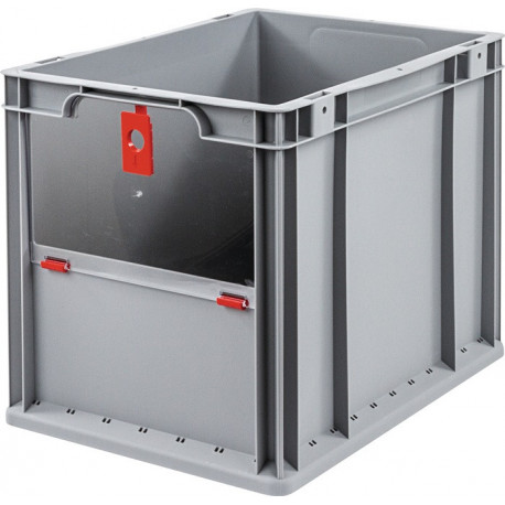 Conteneur de transport gerbable L400xl300xH320mm gris rouge PP avec plaque rabattable parois latérales fermées ALLIT