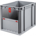 Conteneur de transport gerbable L400xl300xH320mm gris rouge PP avec plaque rabattable parois latérales fermées ALLIT