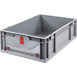 Conteneur de transport gerbable L600xl400xH170mm gris rouge PP avec plaque rabat
