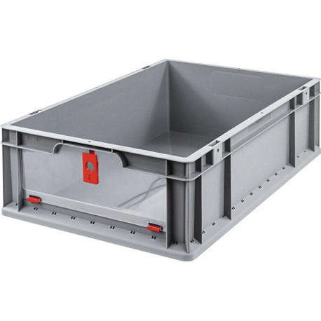 Conteneur de transport gerbable L600xl400xH170mm gris rouge PP avec plaque rabat