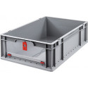 Conteneur de transport gerbable L600xl400xH170mm gris rouge PP avec plaque rabat
