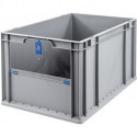 Conteneur de transport gerbable L600xl400xH320mm gris bleu PP avec plaque rabatt