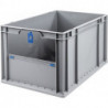 Conteneur de transport gerbable L600xl400xH320mm gris bleu PP avec plaque rabatt