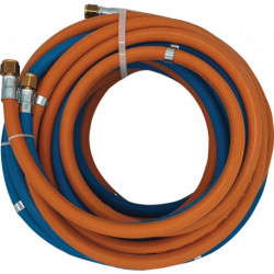 Tuyau de gaz autogène 6 / 9x5 / 3,5 mm 1/4 po. RH/3/8 po. LH monté av brides de tuyaux longueur 10 m