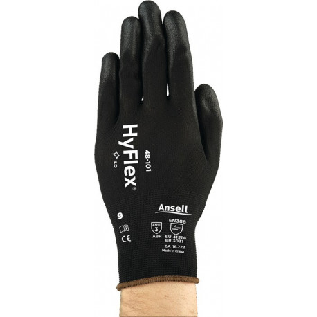Gant HyFlex® 48-101 Taille 10 noir EN 388 PSA II Nyl.m.PU ANSELL (Par 12)