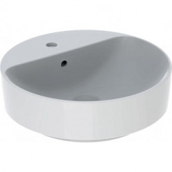 Vasque à poser Geberit VariForm ronde,avec plage de robinetterie, D:45cm, troude robinetterie au centre, Blanc