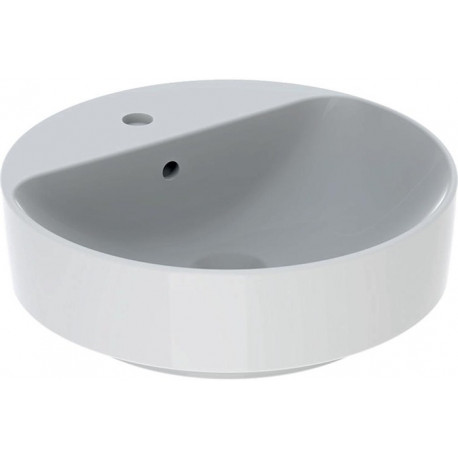 Vasque à poser Geberit VariForm ronde,avec plage de robinetterie, D:45cm, troude robinetterie au centre, Blanc
