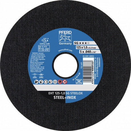 Disque à tronçonner SG STEELOX D125x1.6 mm droit INOX perçage 22.23 mm PFERD (Par 25)