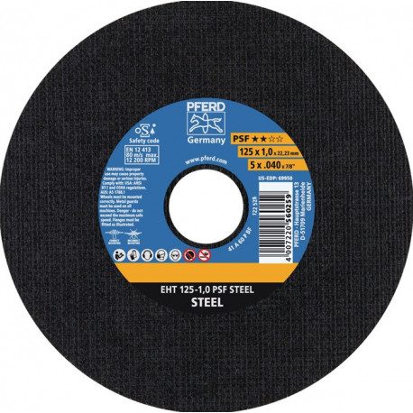 Disque à tronçonner PSF STEEL D125x2.4 mm contre-coudé acier perçage 22.23 mm PF (Par 25)