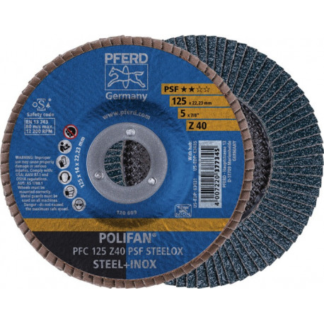 Disque à lamelles POLIFAN Z PSF STEELOX D. 115 mm granulation Z-60 conique INOX (Par 10)