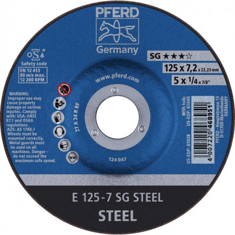 Meule à ébarber SG STEEL D125xép.7.2 mm contre-coudé acier perçage 22.23 mm PFER (Par 10)