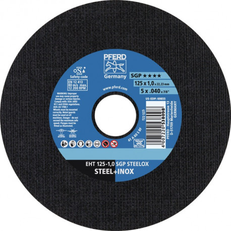 Disque à tronçonner SGP STEELOX D125x1 mm droit INOX perçage 22.23 mm PFERD (Par 25)