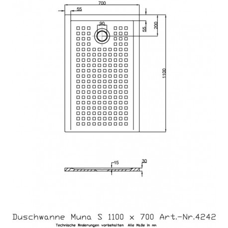 Hoesch Duschwanne MUNA S mit Antirutsch 1100x700x30mm weiß